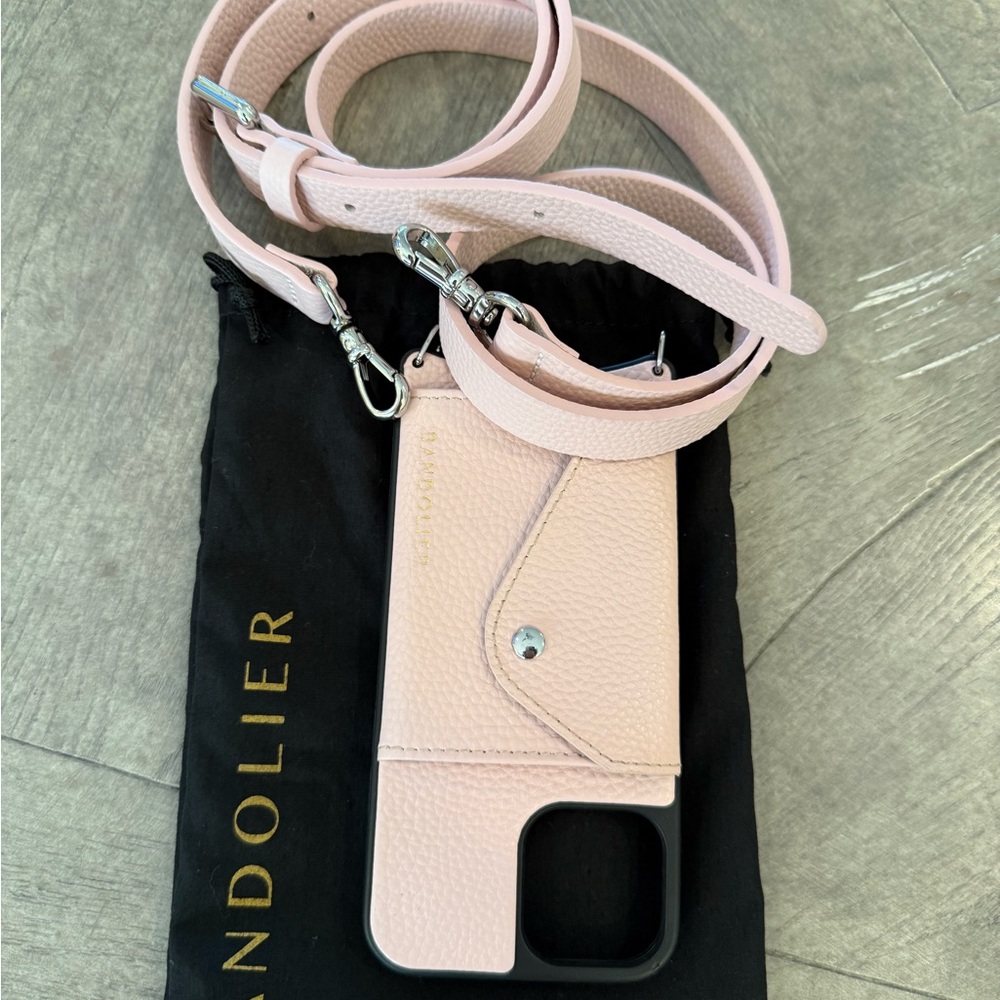 Bandolier Blush Leather Phone Case with Strap iPhone 12 PRO.  NWOT